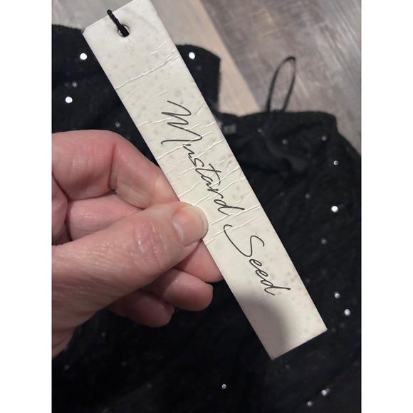 Mustard Seed Black Sequin Embellished Batwing Dolman Sleeve Mini Dress Size S - Picture 3 of 3